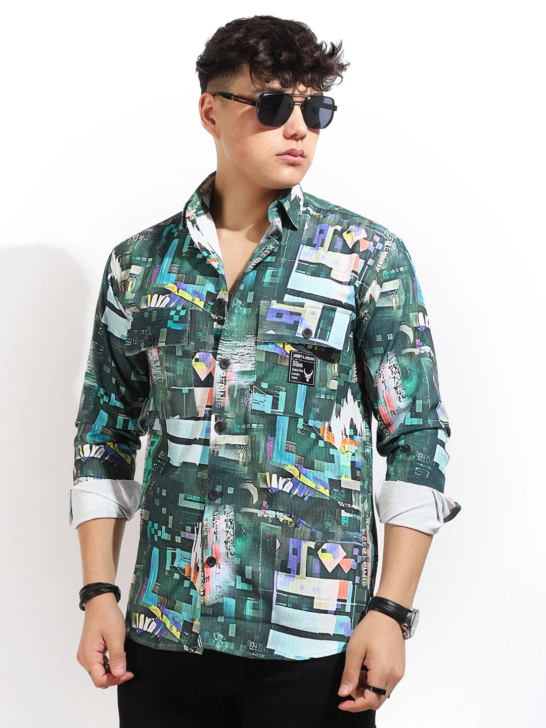 Green Digital Print Shirt