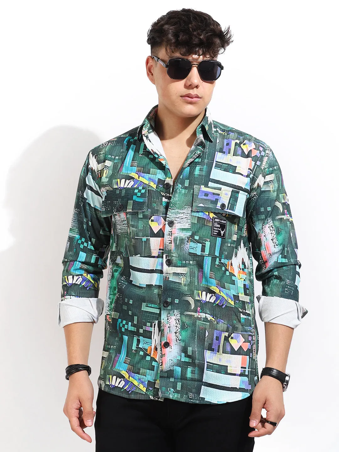 Green Digital Print Shirt
