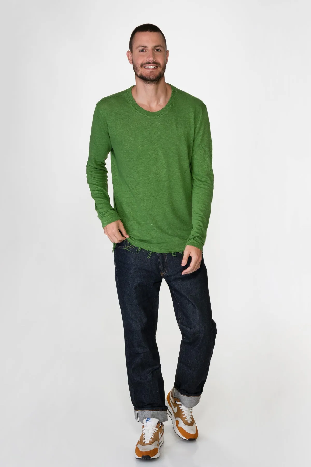 Green Men's Linen Long Shirt