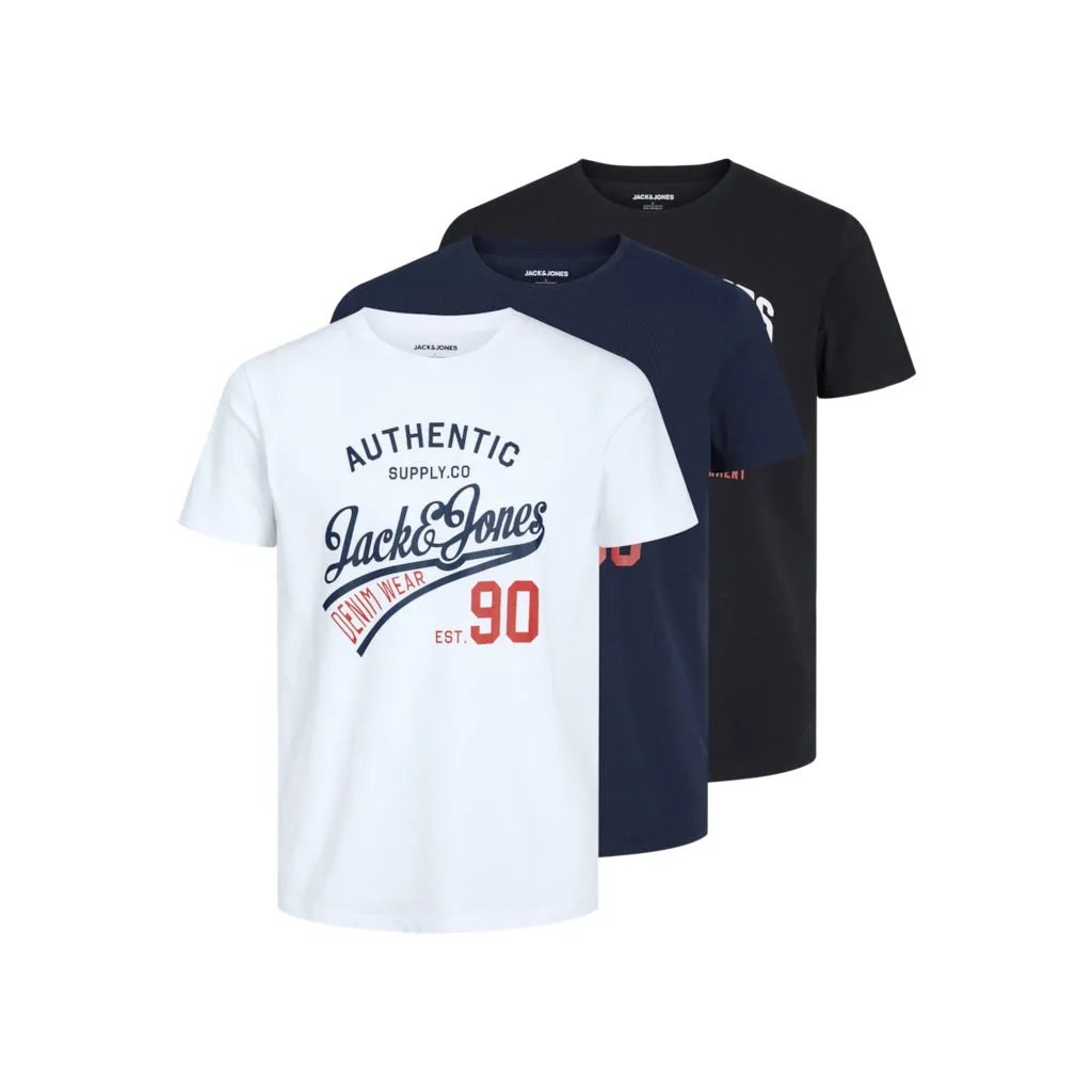 Jack & Jones Mens 'JJECORP' Logo T-Shirt - (3 Pack)