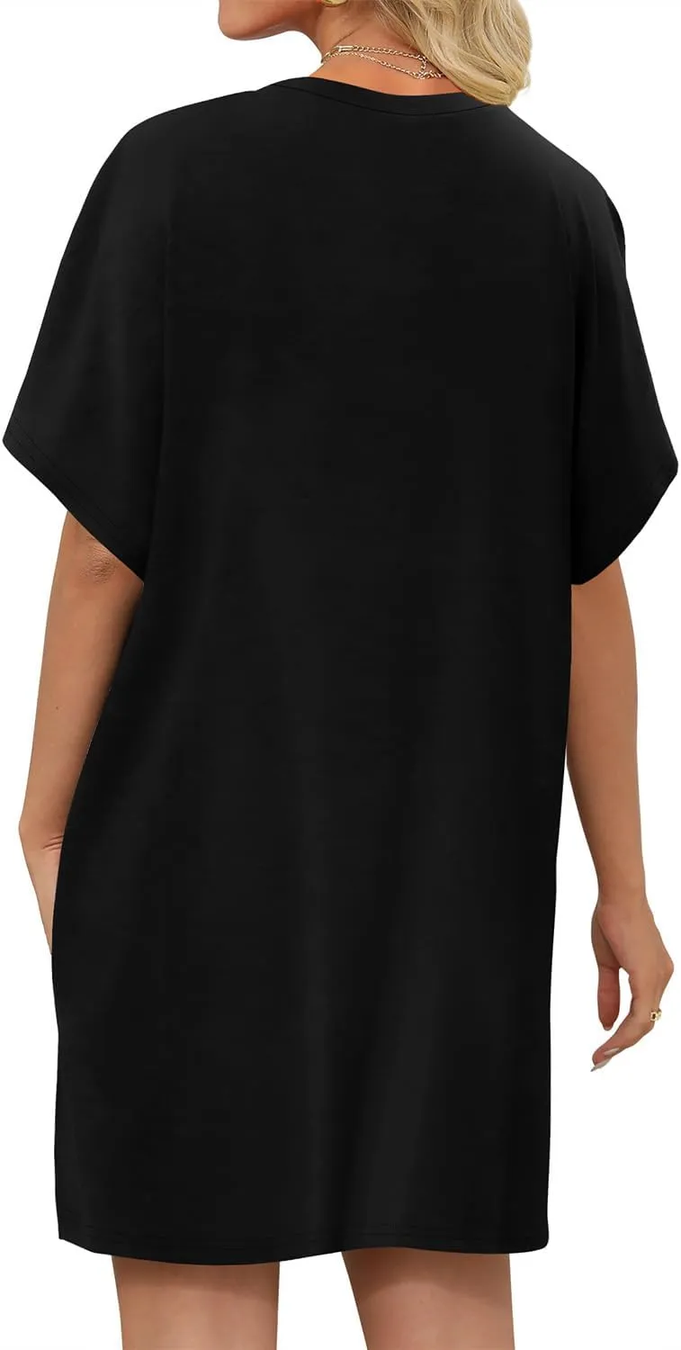 KISSMODA Womens Summer T Shirt Dress Casual Short Sleeve Beach Cover Up Tunic Tops with Pockets
