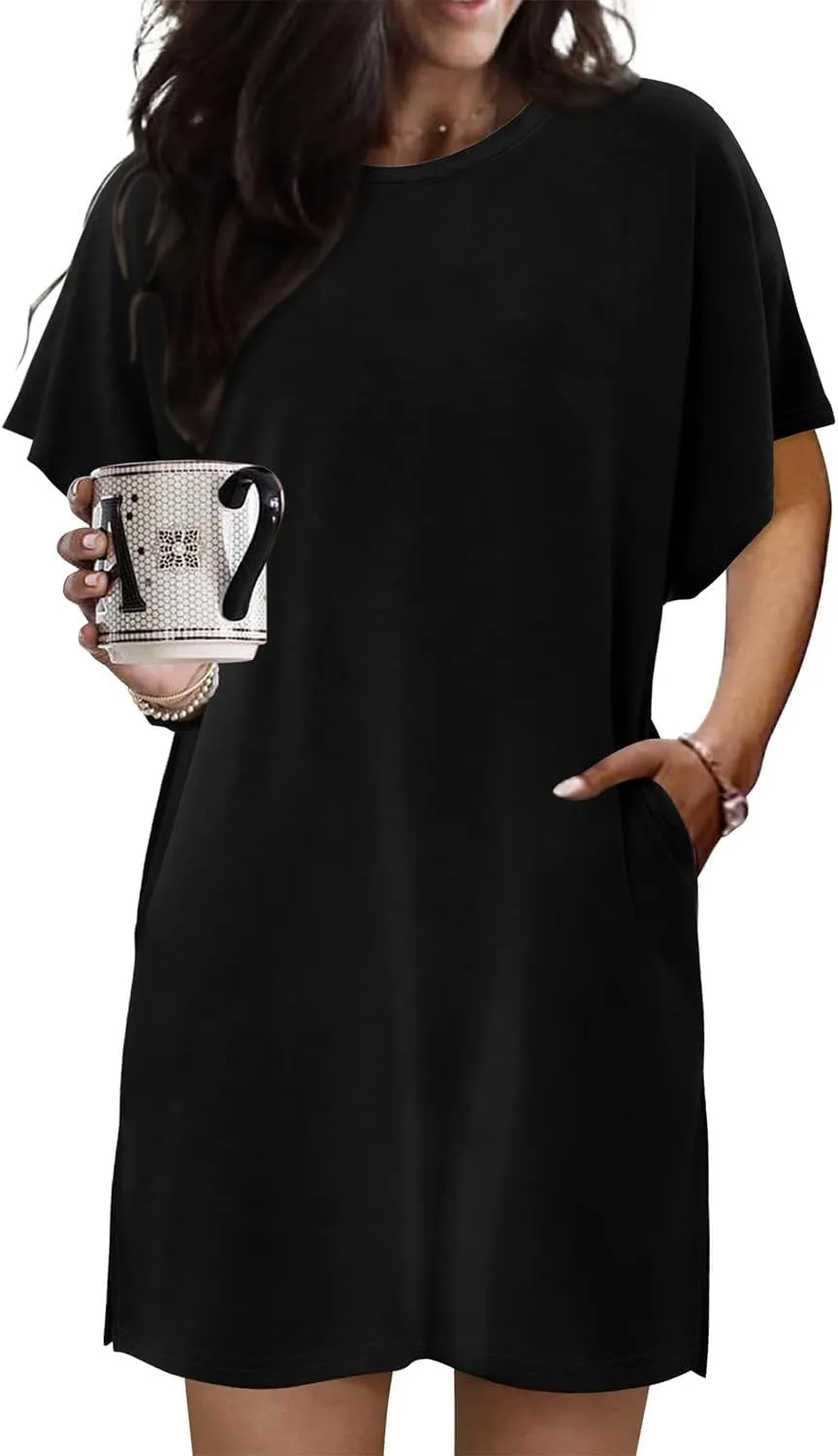 KISSMODA Womens Summer T Shirt Dress Casual Short Sleeve Beach Cover Up Tunic Tops with Pockets