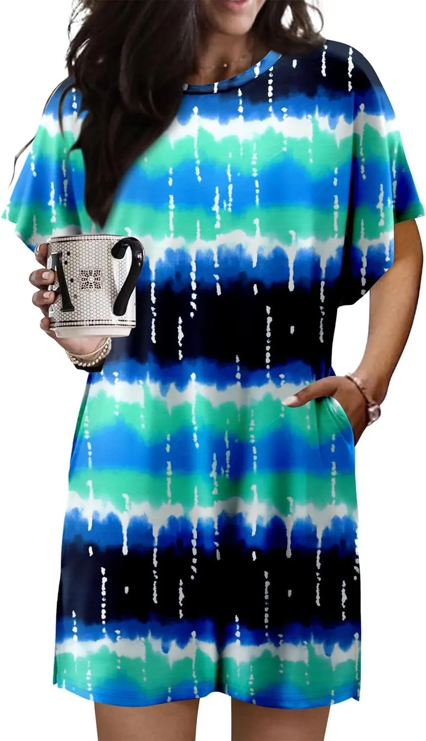 KISSMODA Womens Summer T Shirt Dress Casual Short Sleeve Beach Cover Up Tunic Tops with Pockets