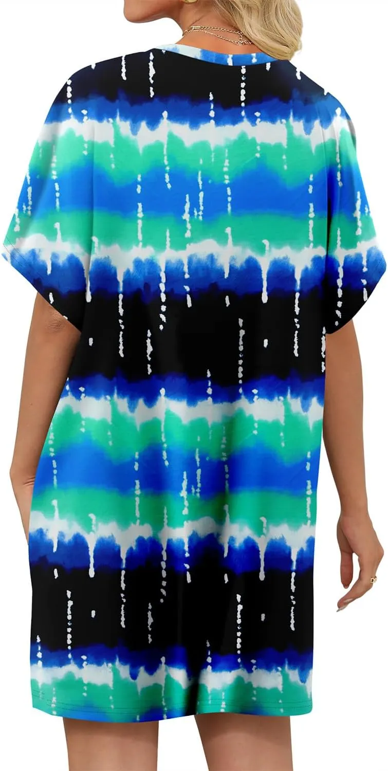 KISSMODA Womens Summer T Shirt Dress Casual Short Sleeve Beach Cover Up Tunic Tops with Pockets