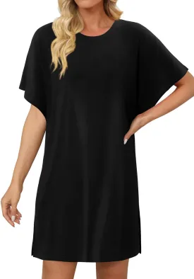 KISSMODA Womens Summer T Shirt Dress Casual Short Sleeve Beach Cover Up Tunic Tops with Pockets