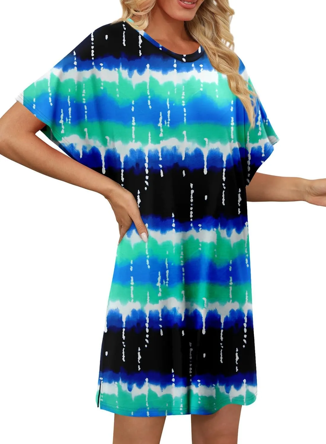 KISSMODA Womens Summer T Shirt Dress Casual Short Sleeve Beach Cover Up Tunic Tops with Pockets