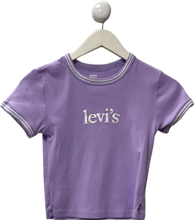 levis Cropped T-shirt In Purple With Serif Logo UK M