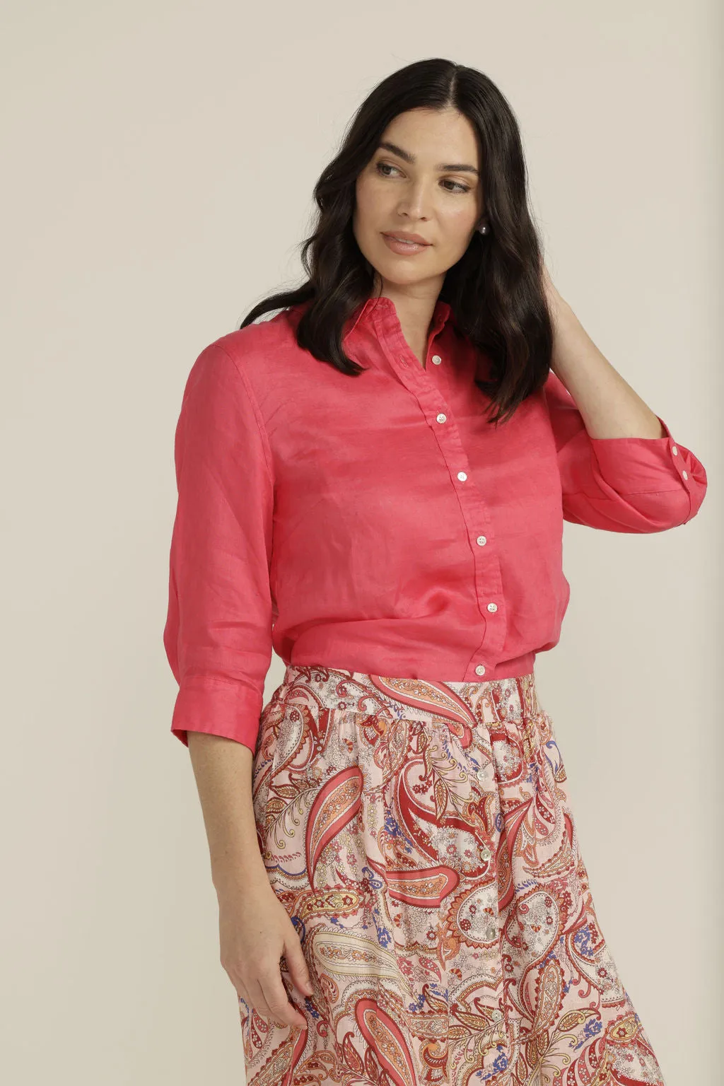 Linen 3/4 Sleeve Shirt Watermelon