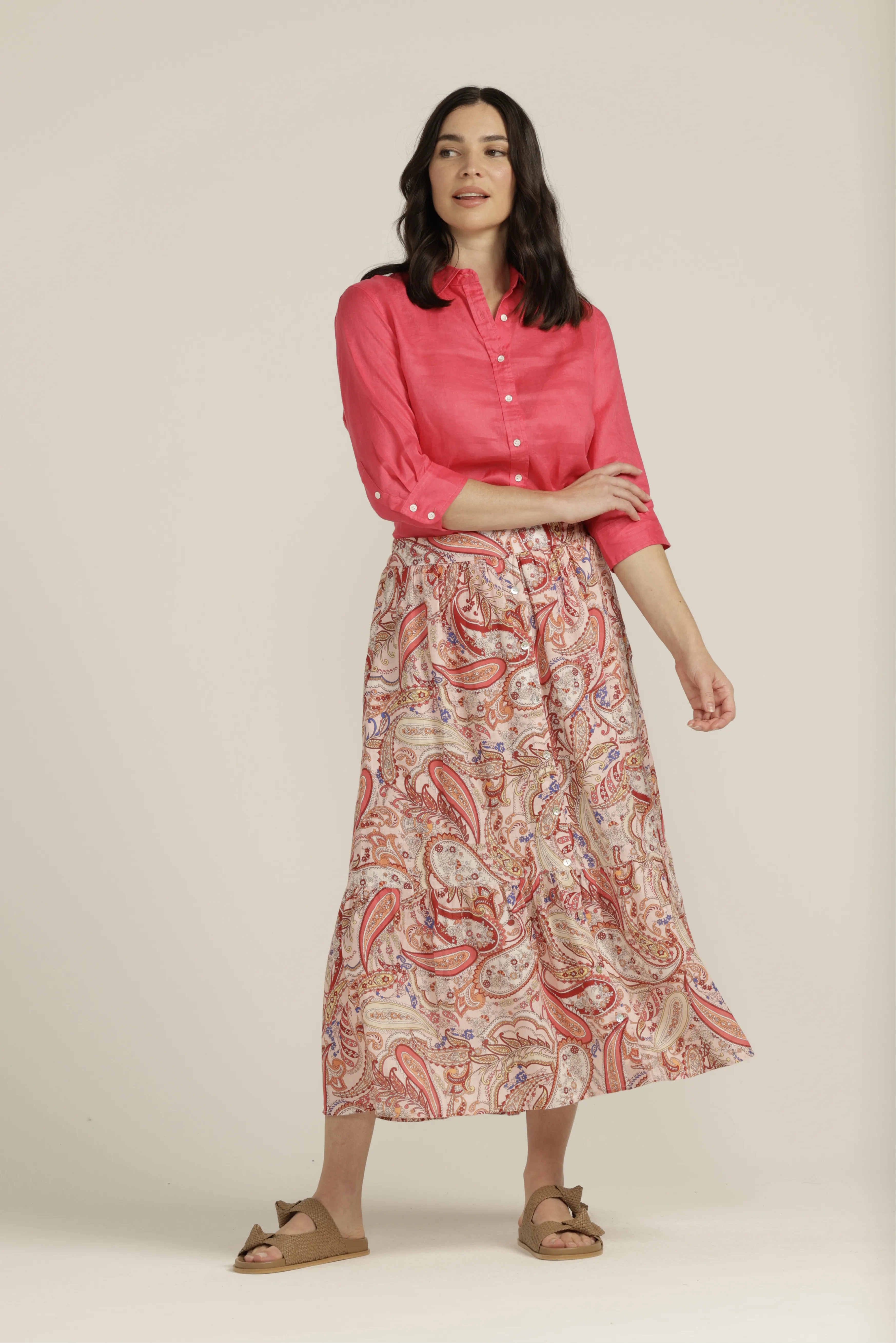 Linen 3/4 Sleeve Shirt Watermelon