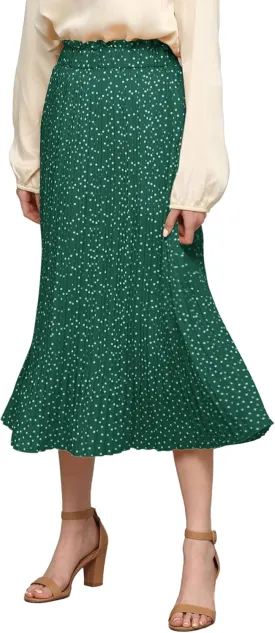Lock and Love Womens High Waist Polka Dot Pleated Midi Swing Skirt with Pockets
