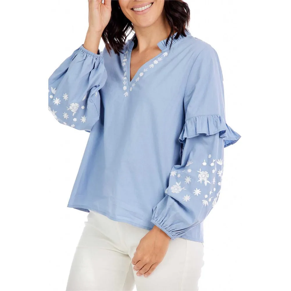 MaCauley Emboidered Top in Blue by Mud Pie