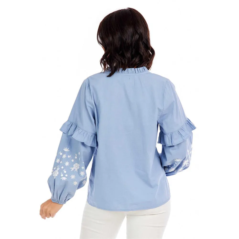 MaCauley Emboidered Top in Blue by Mud Pie