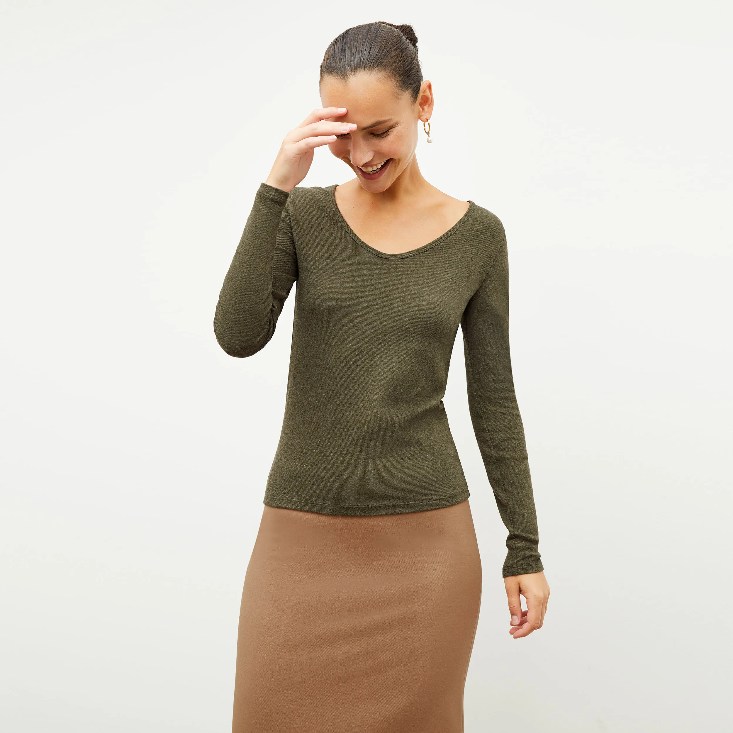 Marcia T-Shirt - Ribbed Pima Cotton :: Army Melange