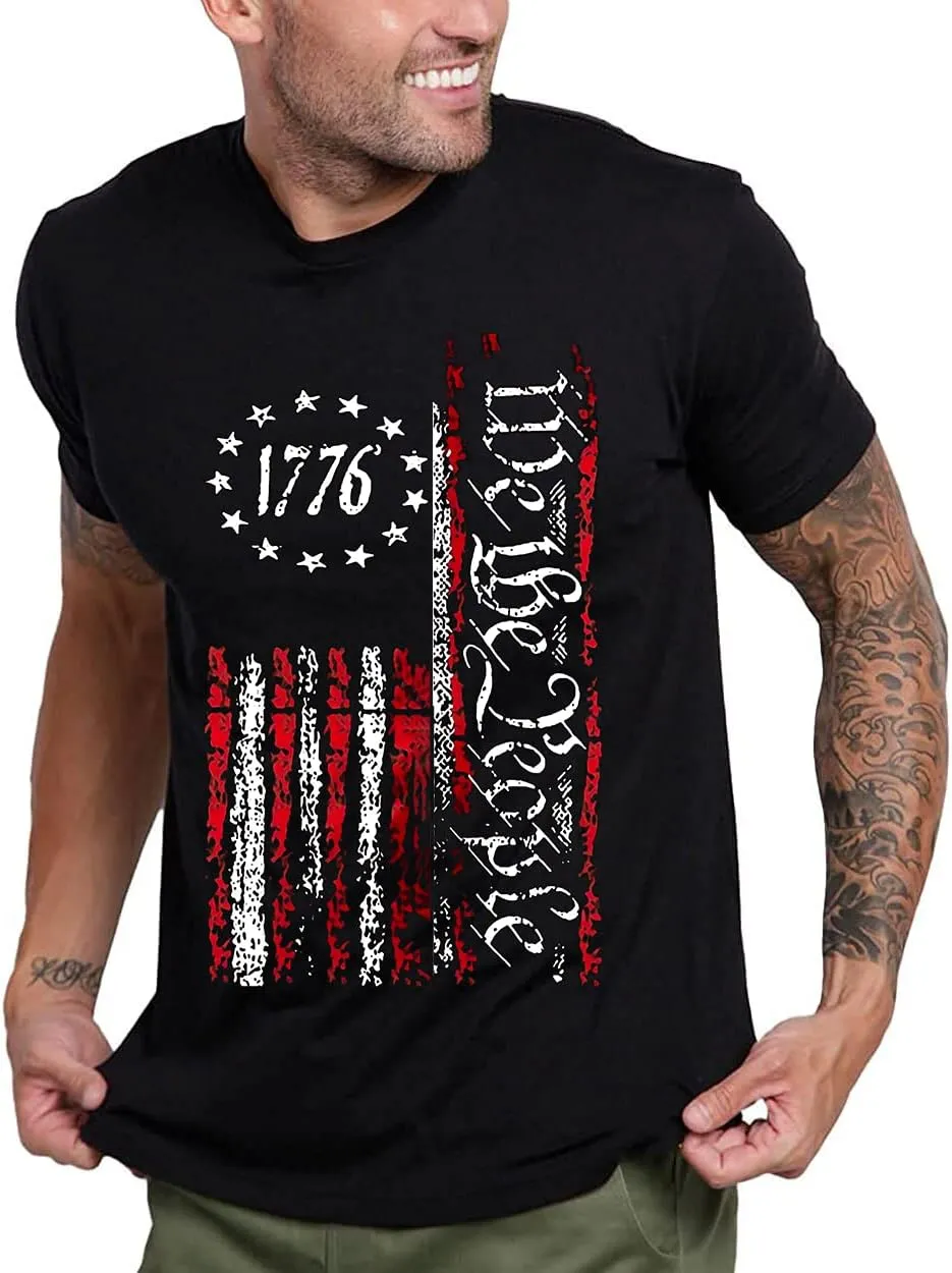 Men American Flag Patriotic Eagle T Shirt 4th of July Skull Round Neck Short Sleeve