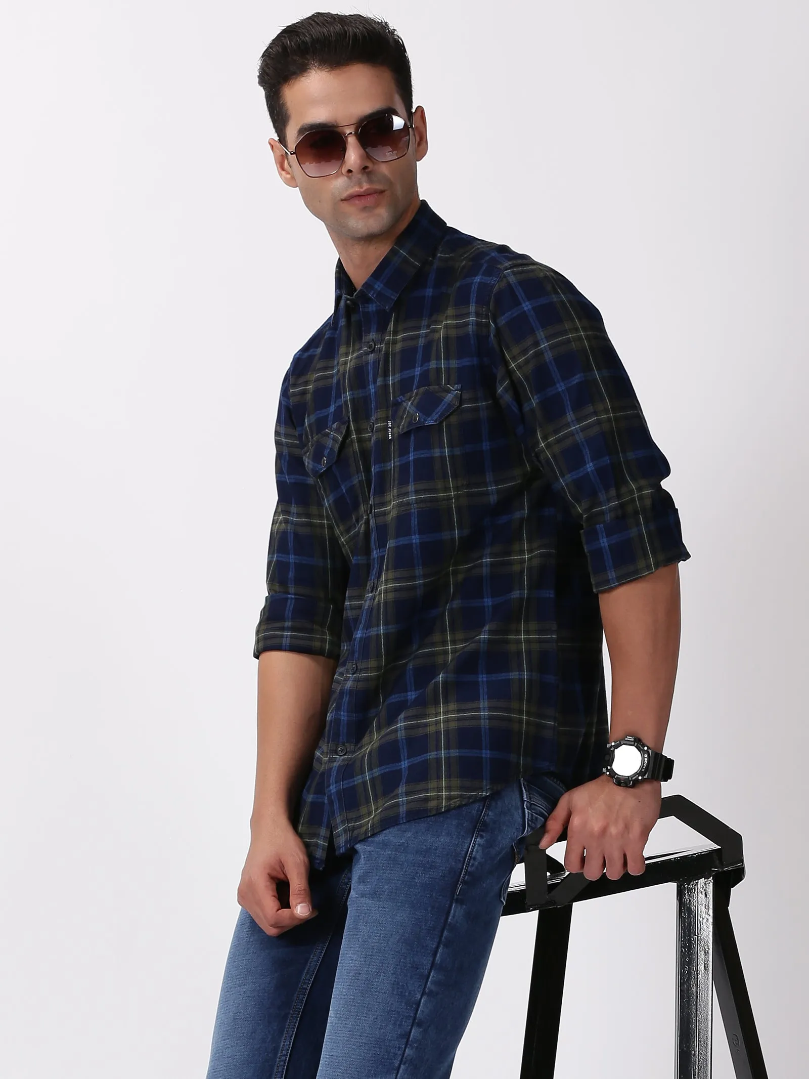 MEN'S GREEN CHECKS SLIM FIT SHIRT