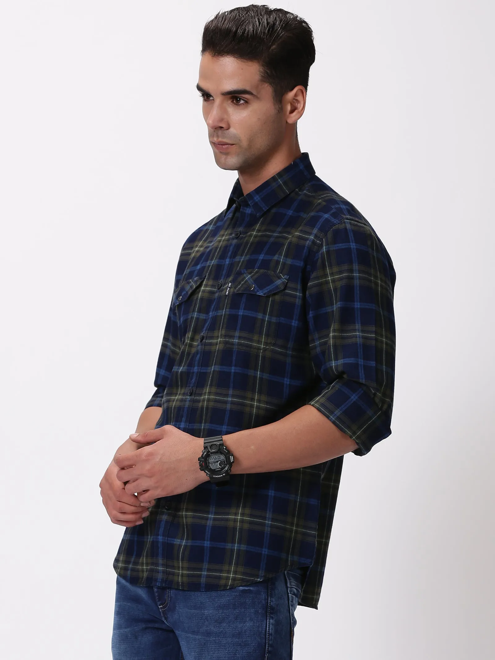 MEN'S GREEN CHECKS SLIM FIT SHIRT