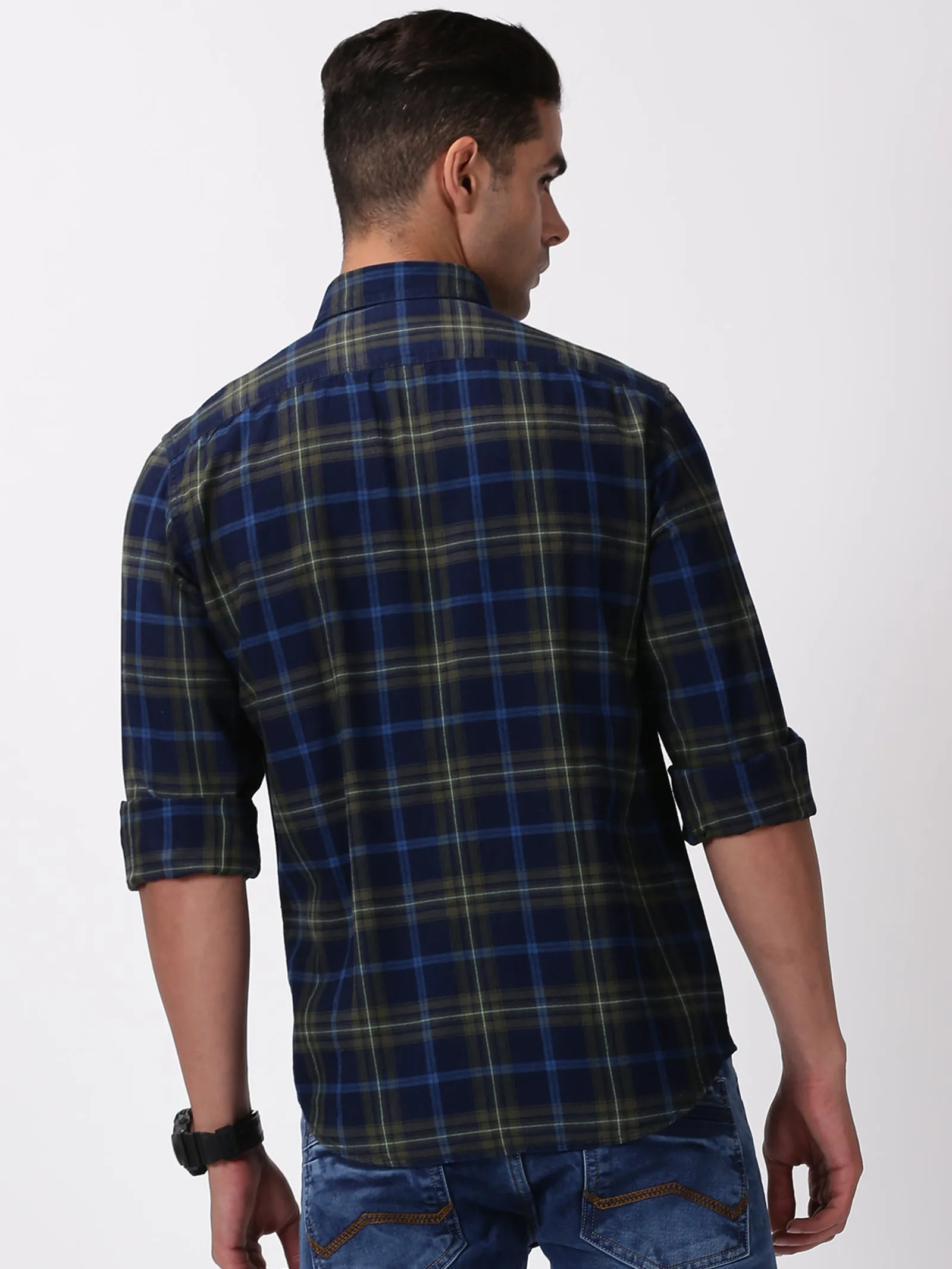 MEN'S GREEN CHECKS SLIM FIT SHIRT