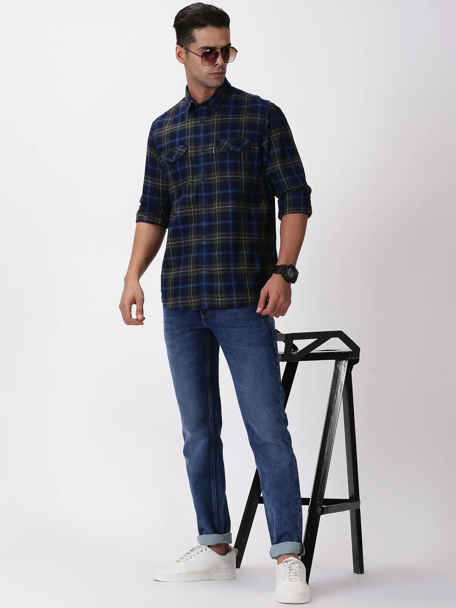 MEN'S GREEN CHECKS SLIM FIT SHIRT