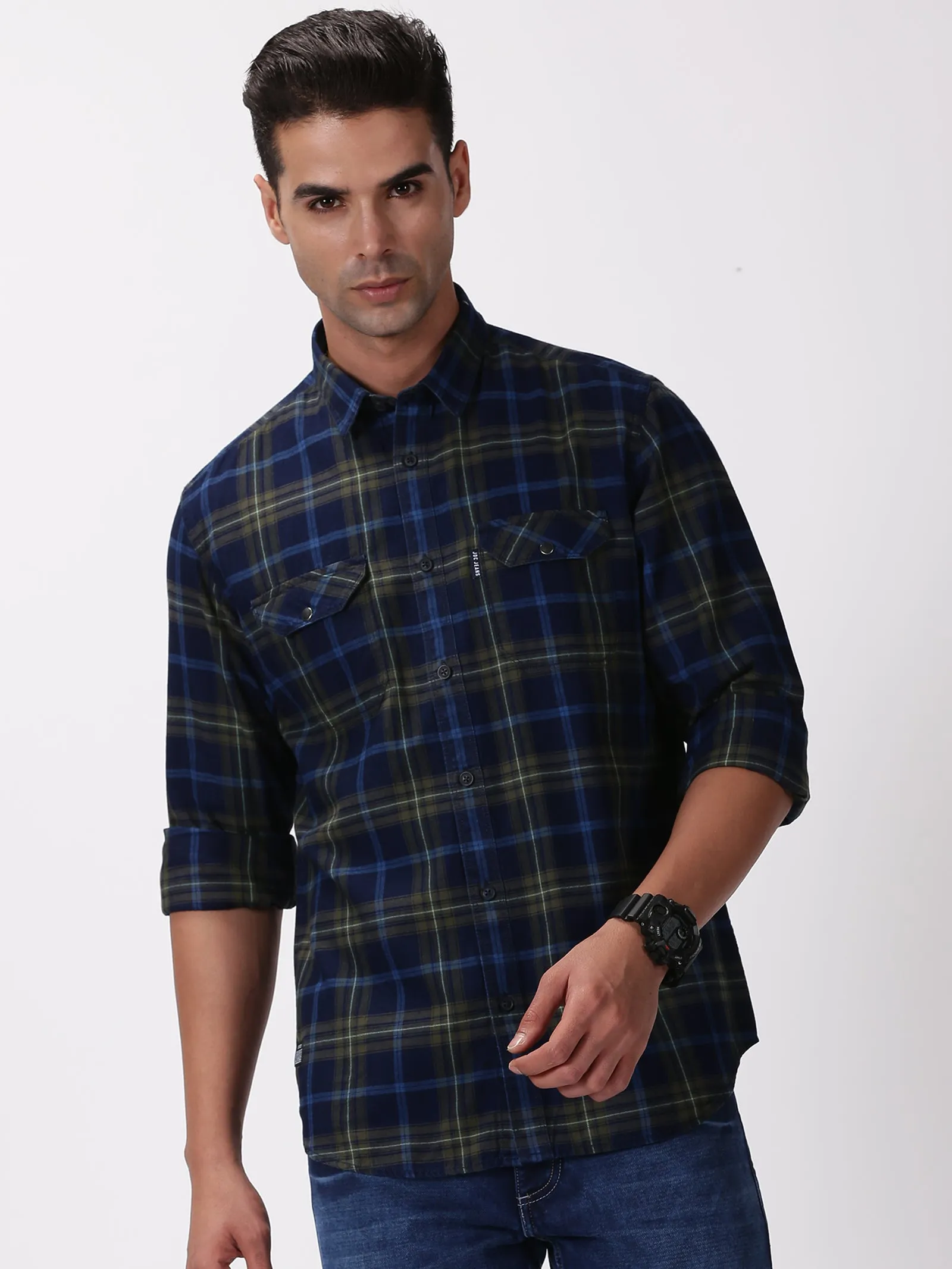 MEN'S GREEN CHECKS SLIM FIT SHIRT