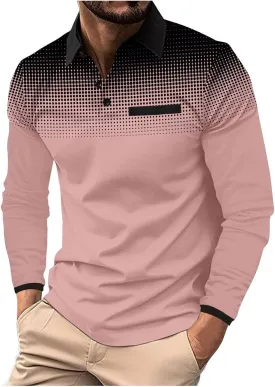Men's Polo Shirts Long Sleeve 2024 Casual Polo T-Shirts Color Block Slim Fit Golf Polo Shirt with Pocket