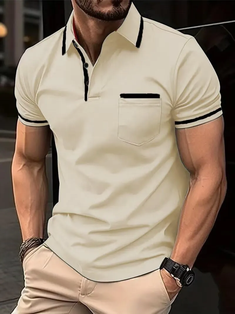 Men's Polo Shirts Short Sleeve 2025 Casual Polo T Shirt Color Block Slim Fit Golf Shirts with Pocket