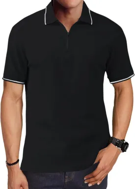 Men's Zipper Polo Shirts Short Sleeve Fashion Golf Shirts Summer Classic Fit Polo T Shirt