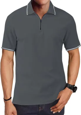 Men's Zipper Polo Shirts Short Sleeve Fashion Golf Shirts Summer Classic Fit Polo T Shirt
