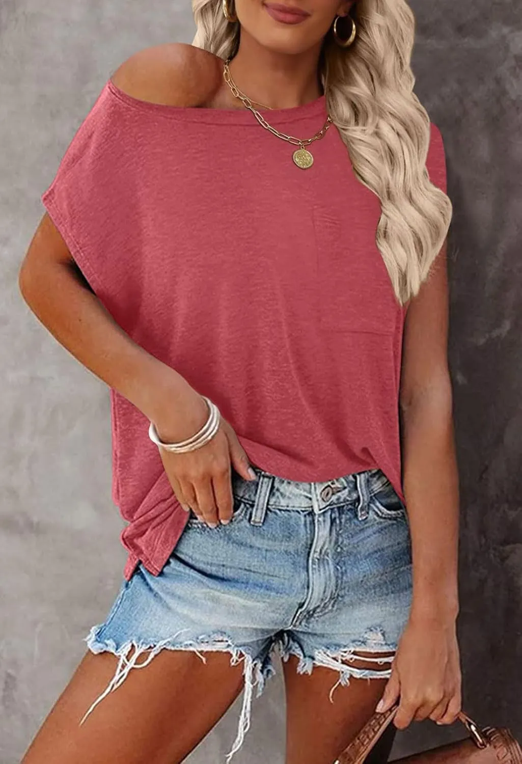 MEROKEETY Women's Casual Cap Sleeve T Shirts Basic Summer Tops Loose Solid Color Blouse