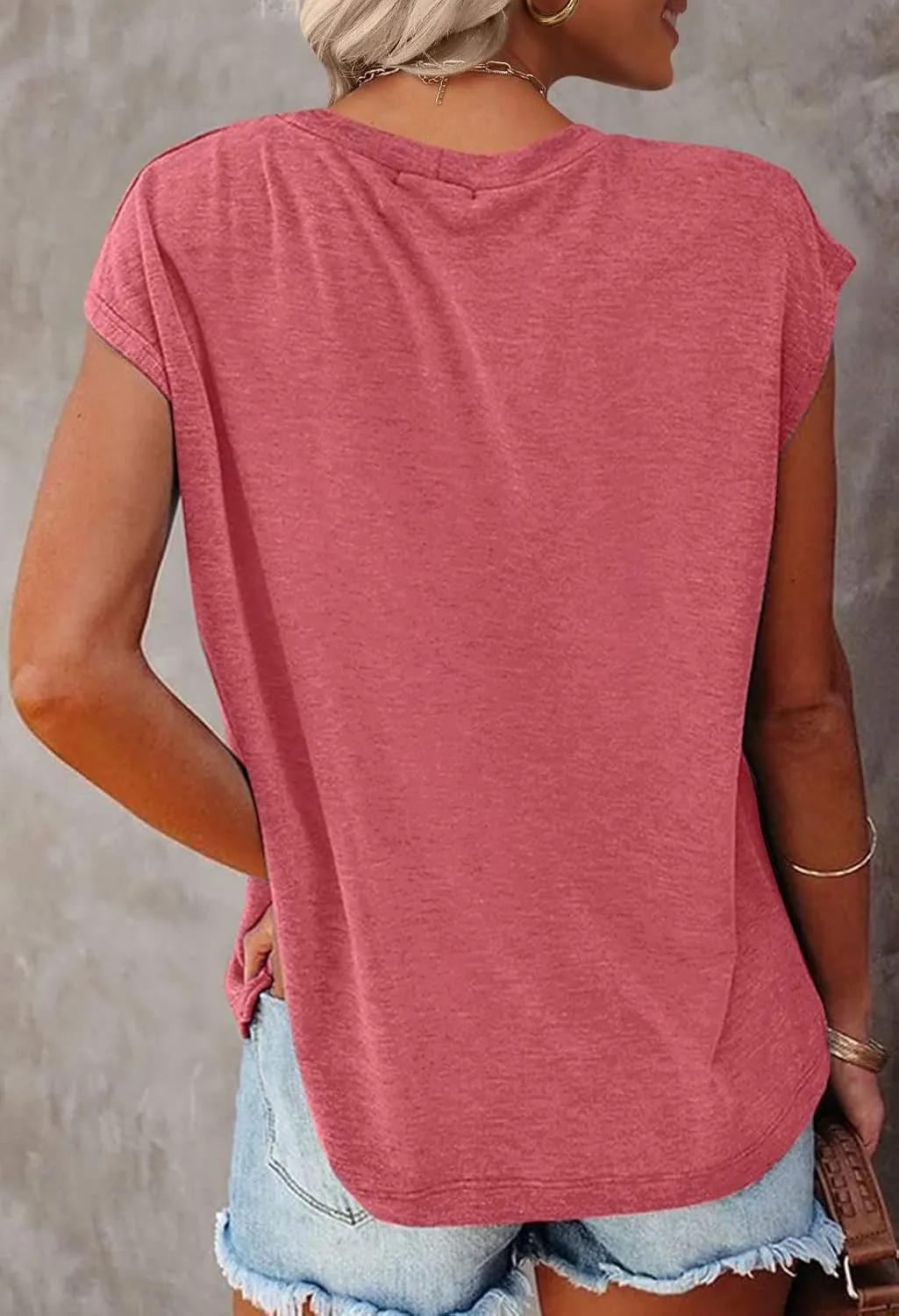 MEROKEETY Women's Casual Cap Sleeve T Shirts Basic Summer Tops Loose Solid Color Blouse