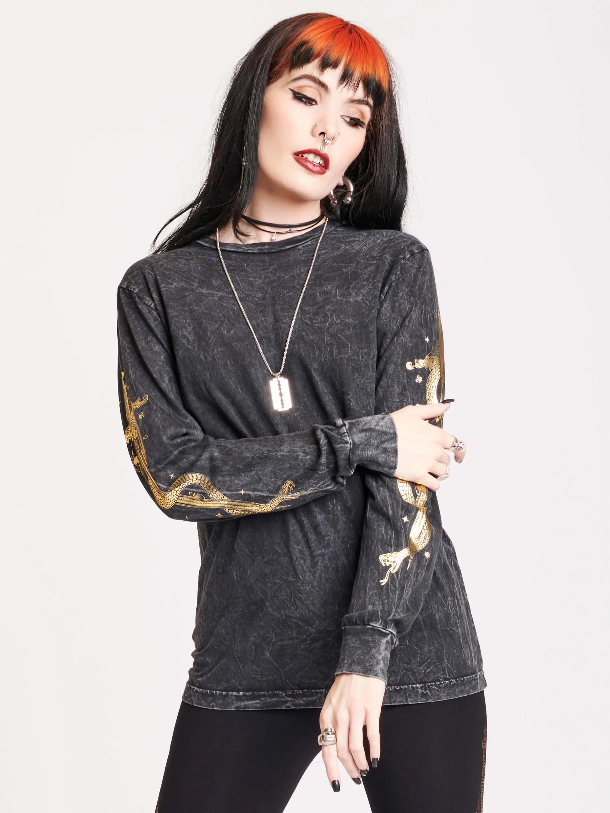 Mineral Wash Gold Dagger Long Sleeve
