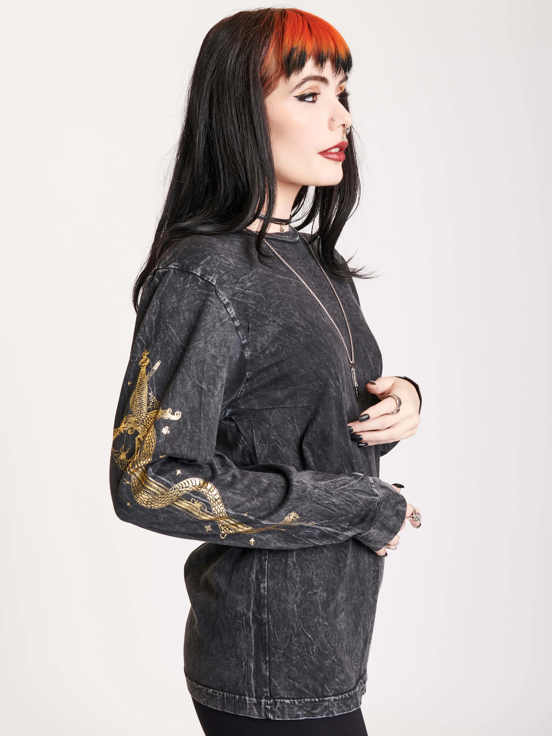 Mineral Wash Gold Dagger Long Sleeve