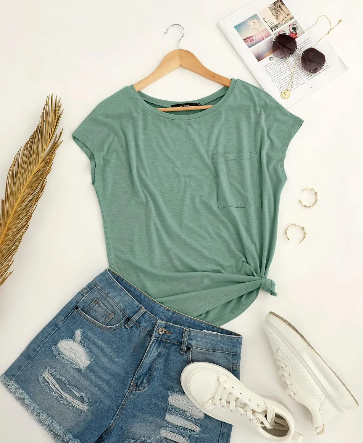 MIROL Women's Short Sleeve Tunic Tops 2025 Basic Loose T Shirts Solid Color Batwing Sleeve Casual Tee