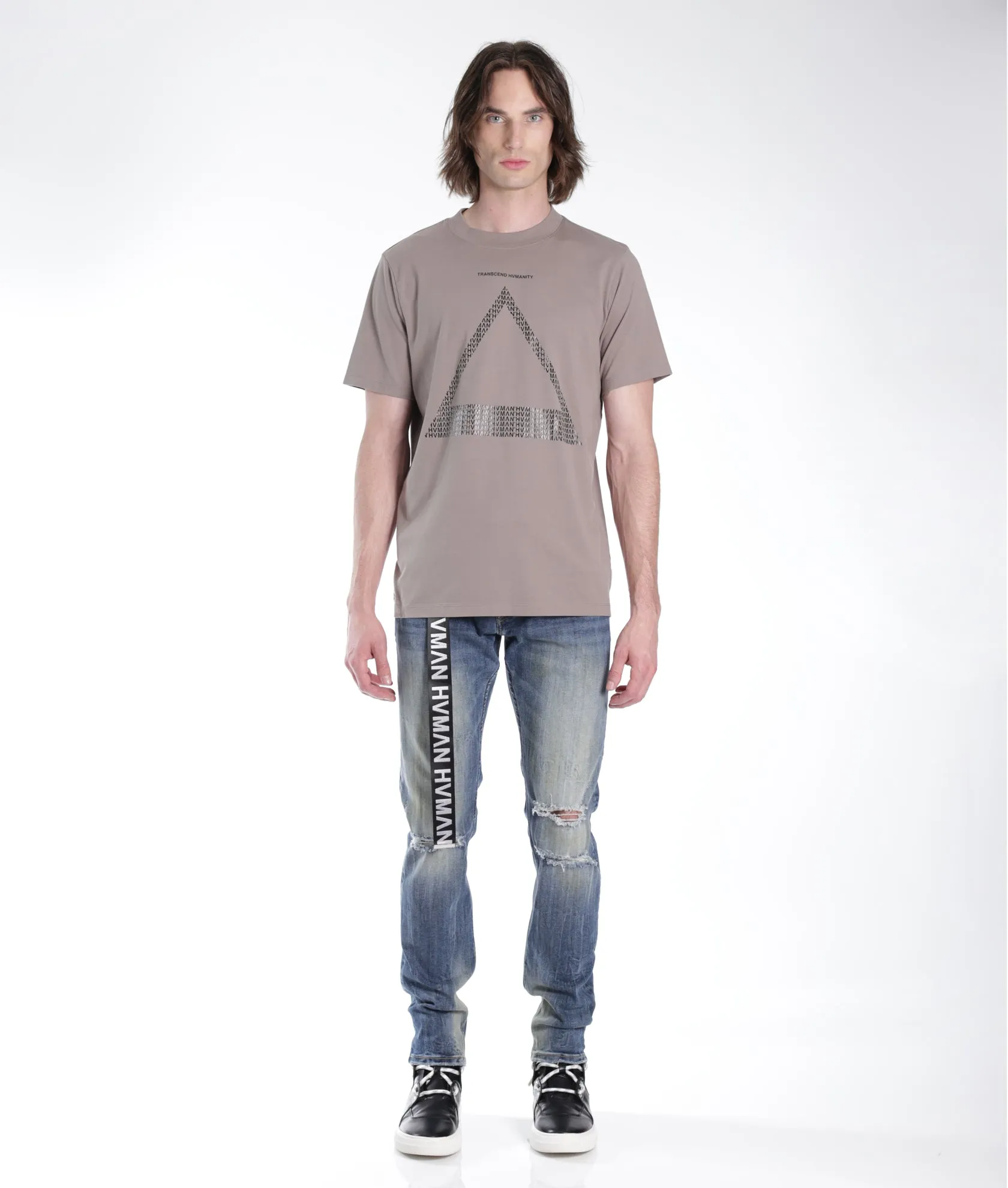NOVELTY TEE TRIANGLE TRANSCEND HVMANITY IN SATELLITE