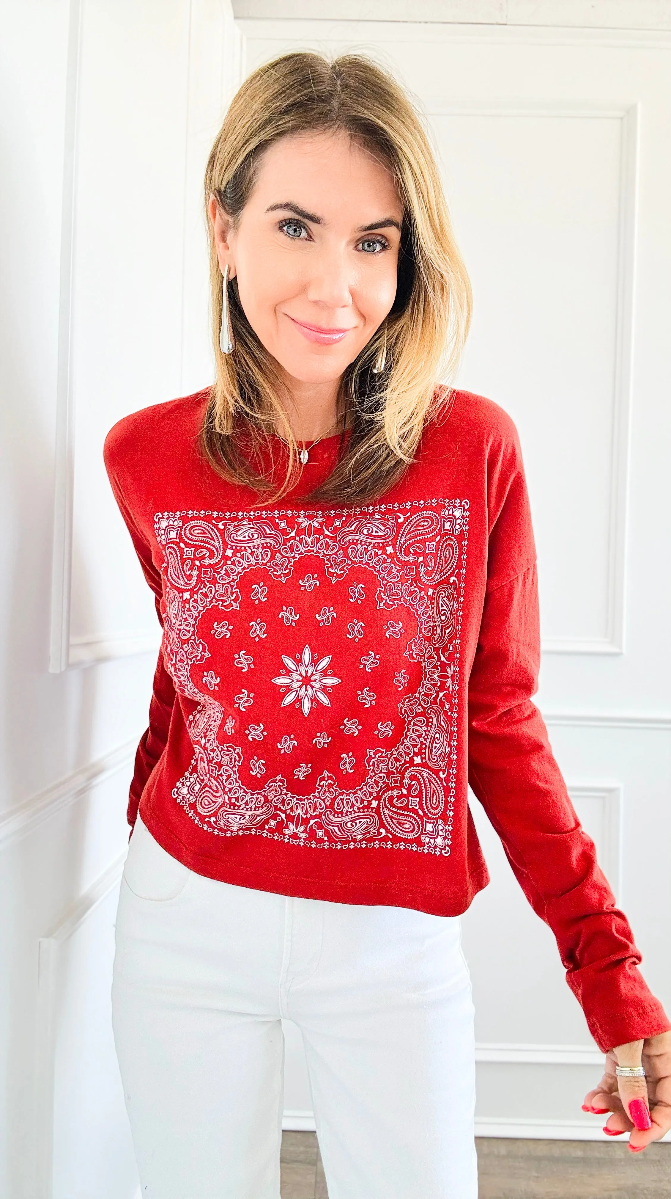 Paisley Print Long Sleeves Top - Rust