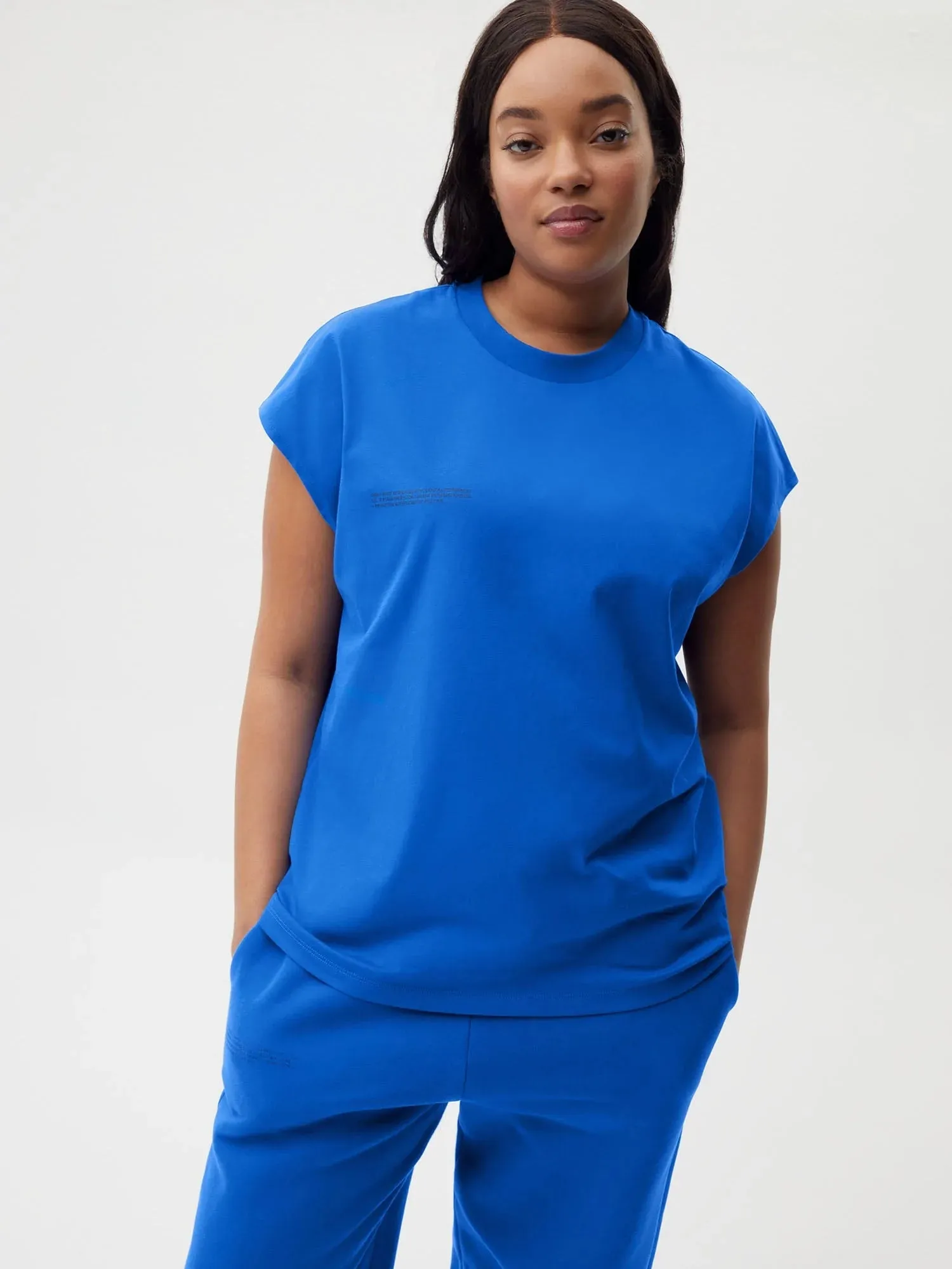 PPRMINT™ Organic Cotton Cropped Shoulder T-shirt Core—cobalt blue