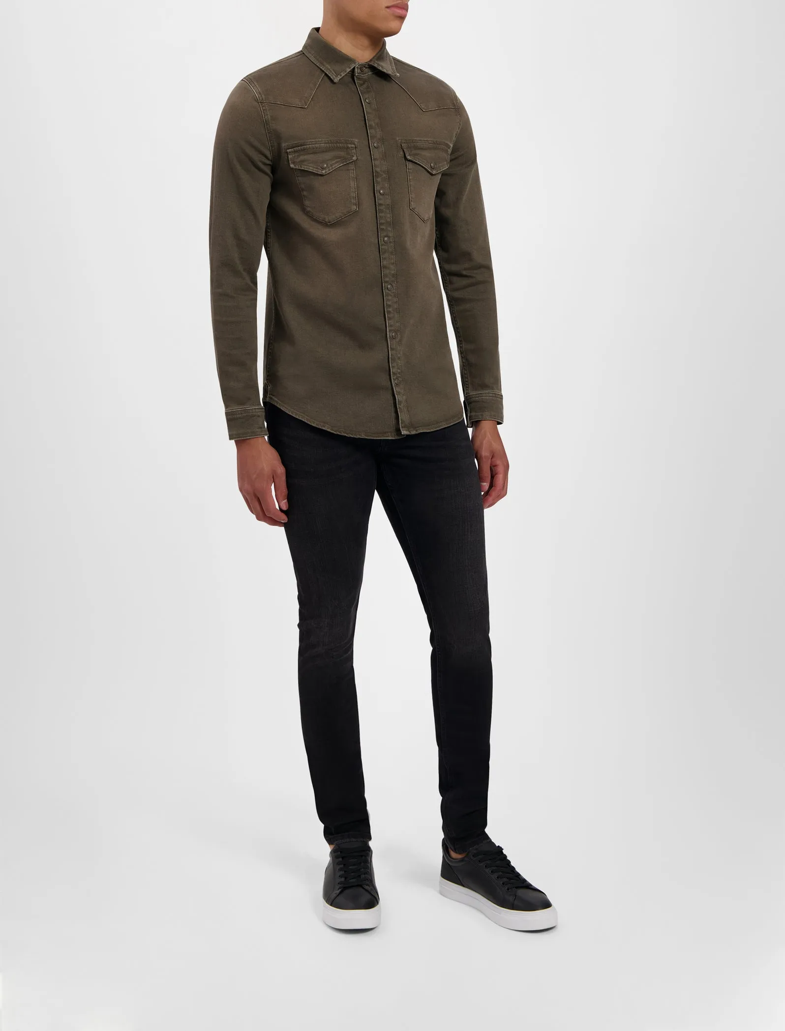 Purewhite Classic Washed Denim Shirt Olijf