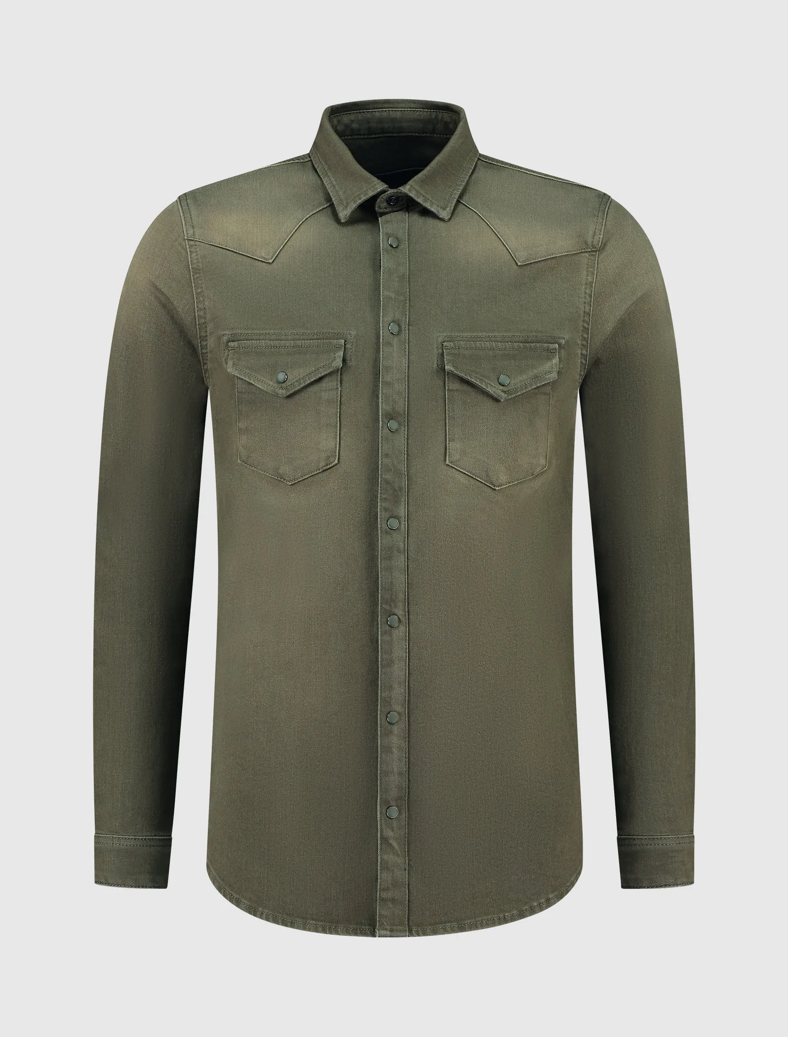 Purewhite Classic Washed Denim Shirt Olijf