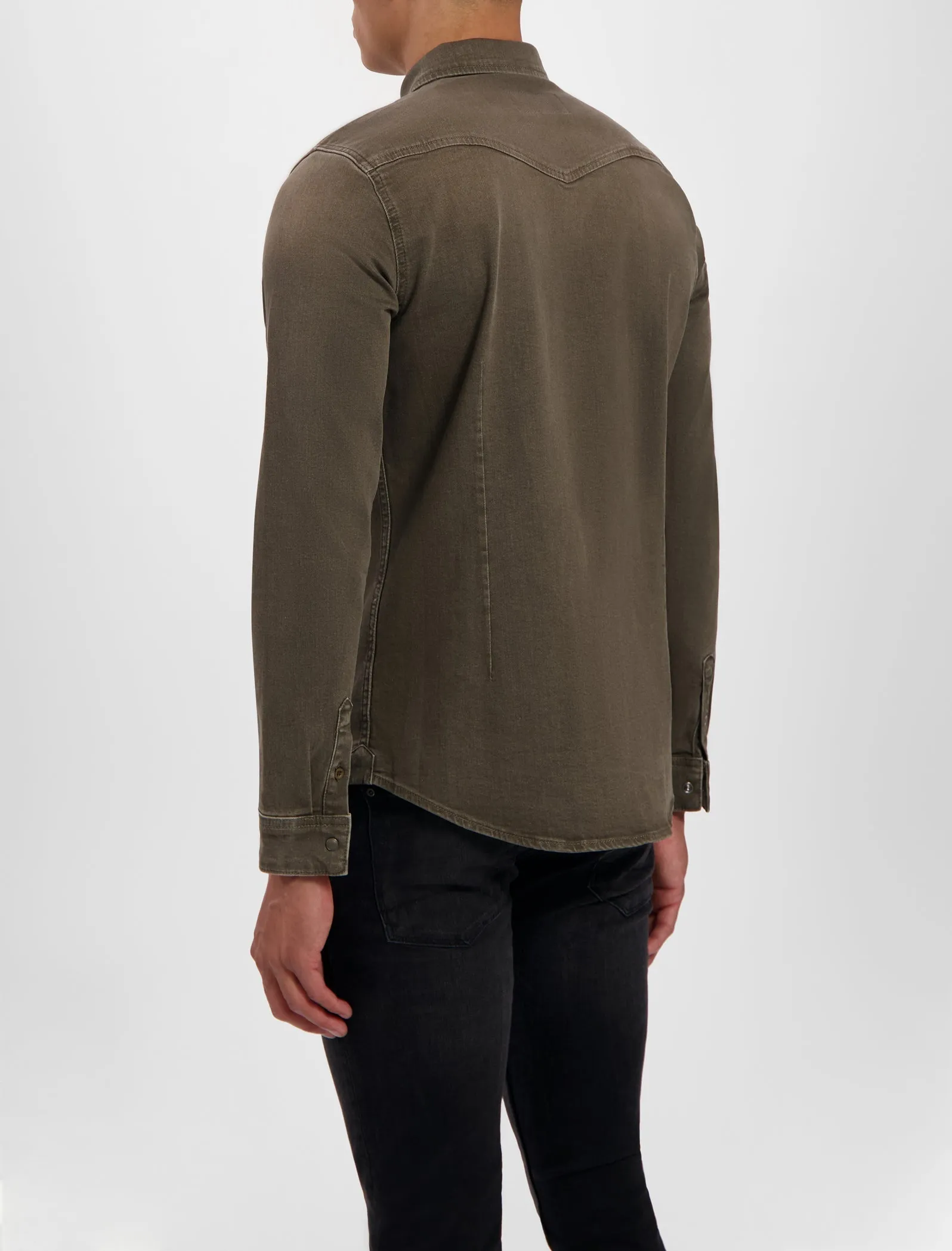 Purewhite Classic Washed Denim Shirt Olijf