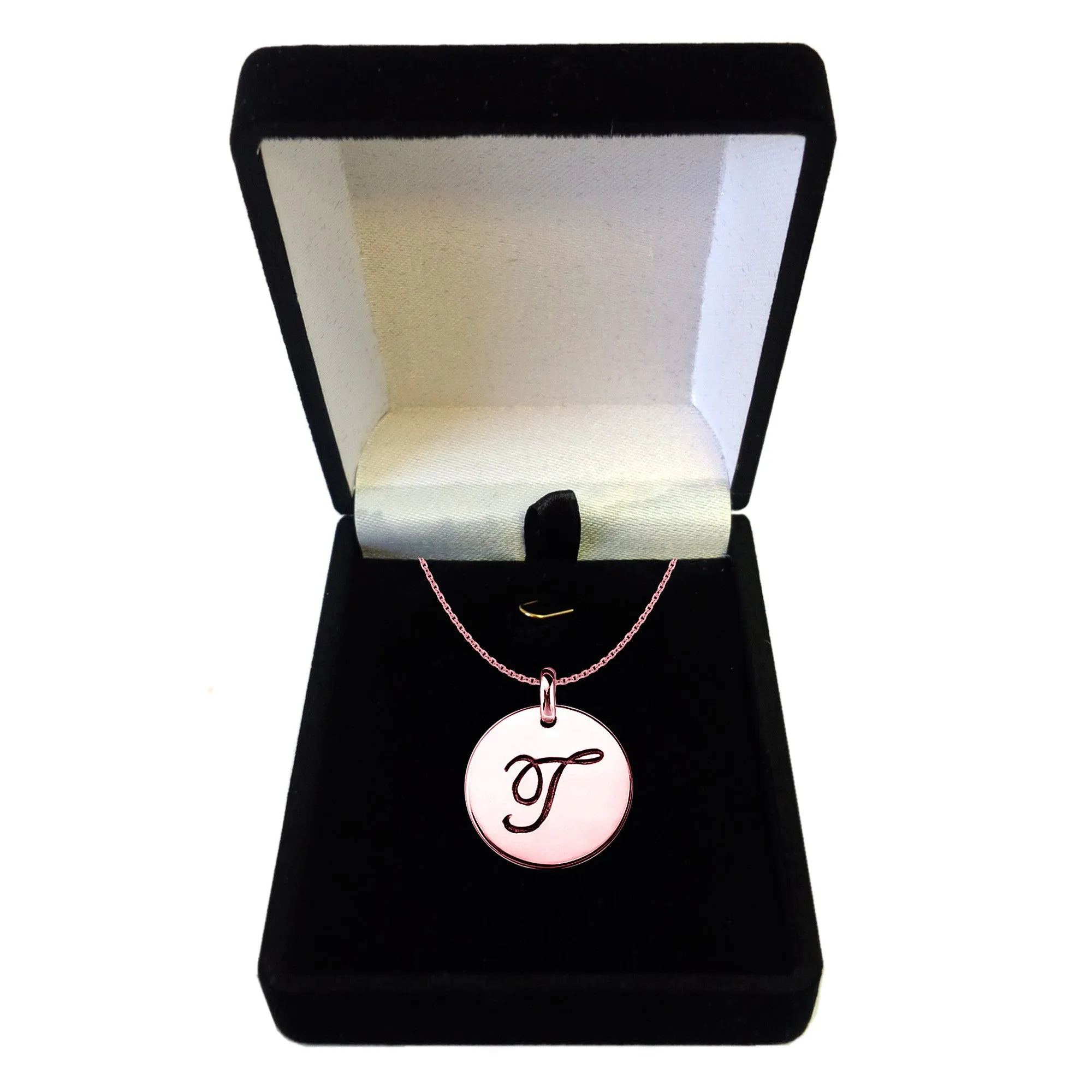 "T" 14K Rose Gold Script Engraved Initial Disk Pendant