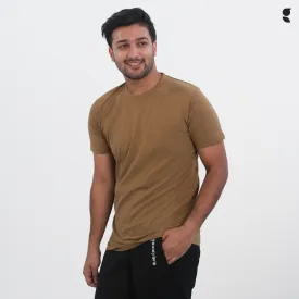 Round Neck Brown Yellow Melange Half Sleeve