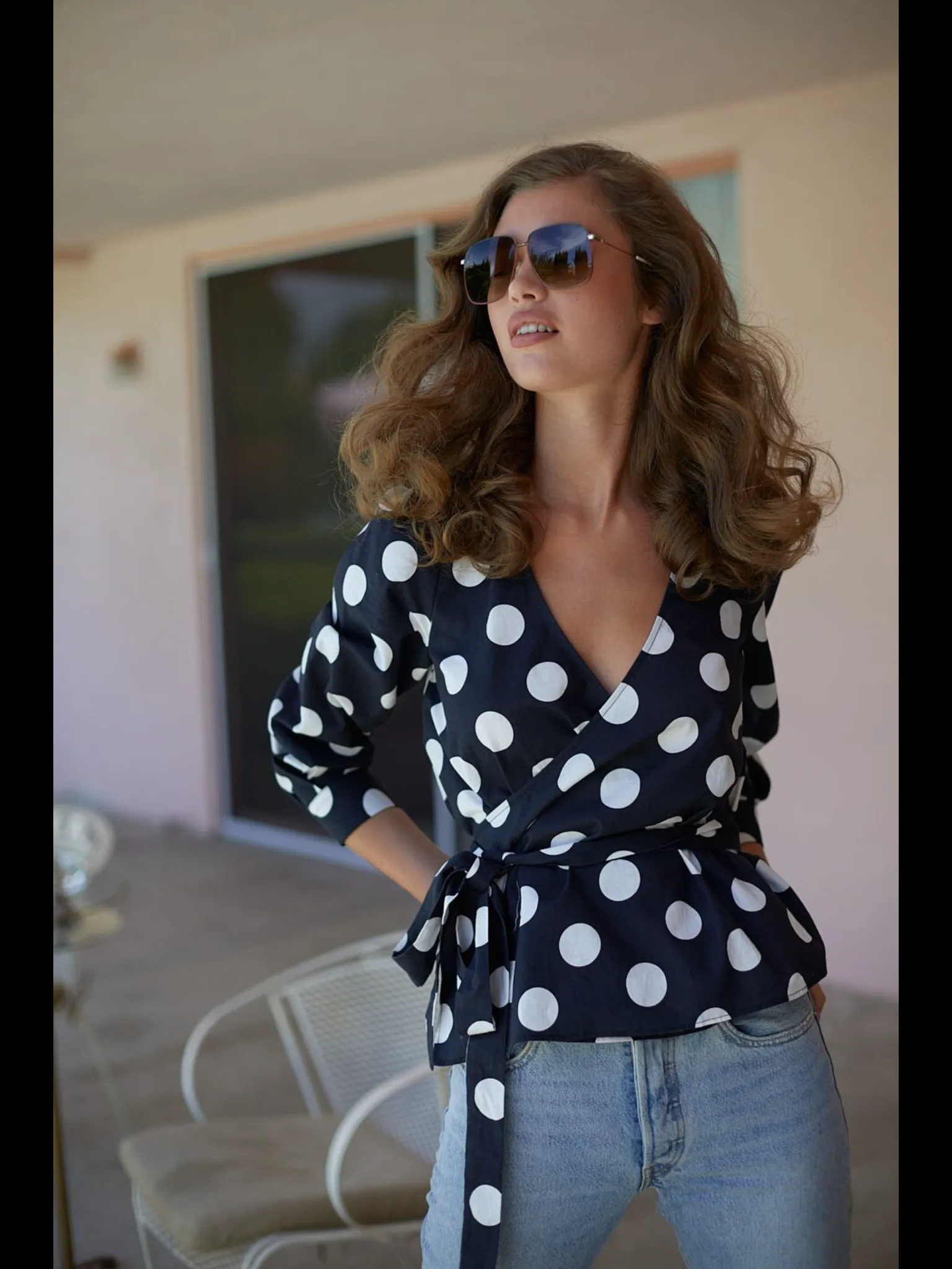 Selkie wrap top polka dot