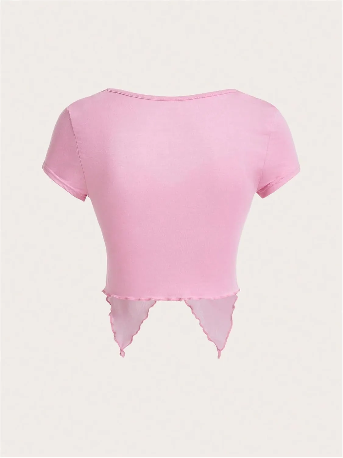 SOLY HUX Women's Summer Asymmetrical Hem Mesh Crop Tops Sweetheart Neck Cap Sleeve Slim Fit T Shirt