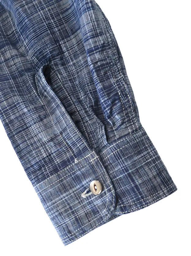 Optimized title: Blue Indigo Kasuri Work Shirt made from Sugar Cane - SC29264