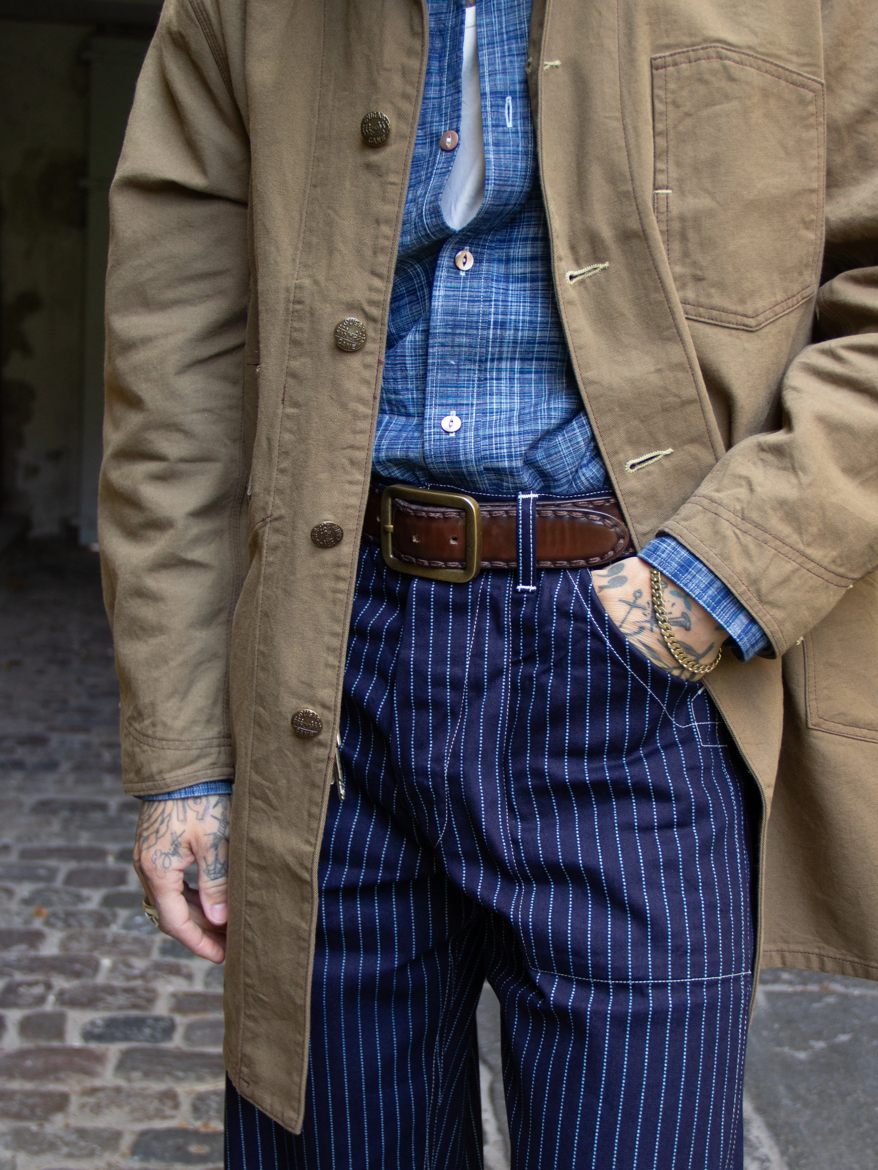 Optimized title: Blue Indigo Kasuri Work Shirt made from Sugar Cane - SC29264