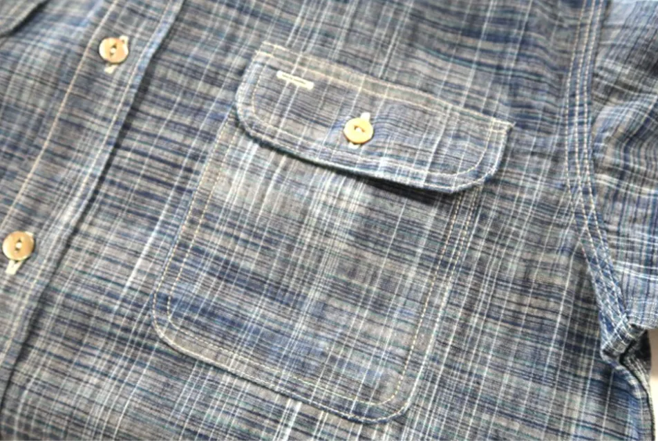 Optimized title: Blue Indigo Kasuri Work Shirt made from Sugar Cane - SC29264