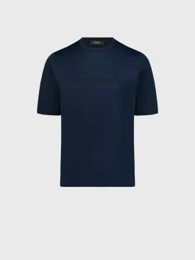 T-Shirt with Gradient Zilli Shade Embroidery Dark Navy