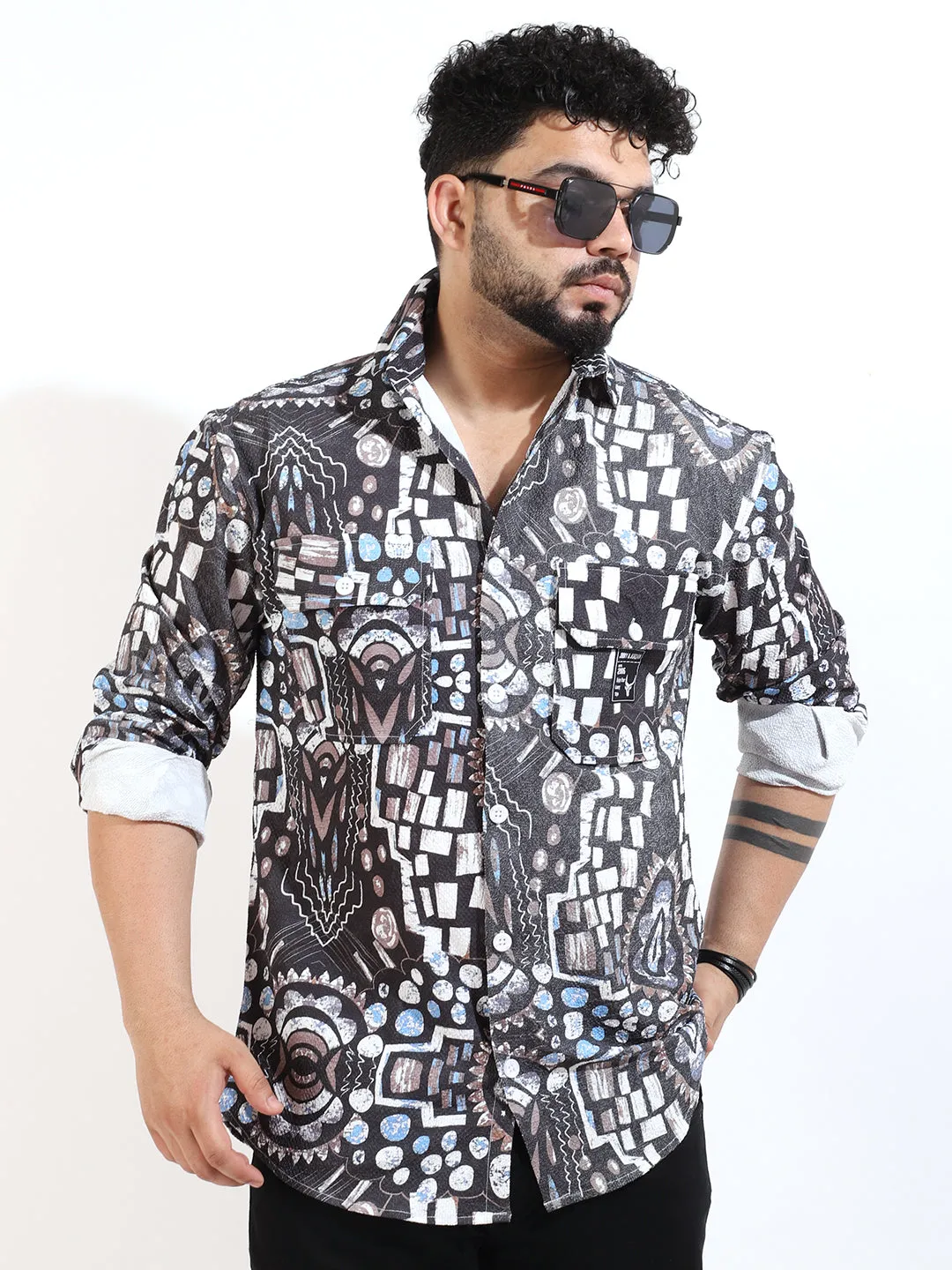 Teal Digital Print Shirt