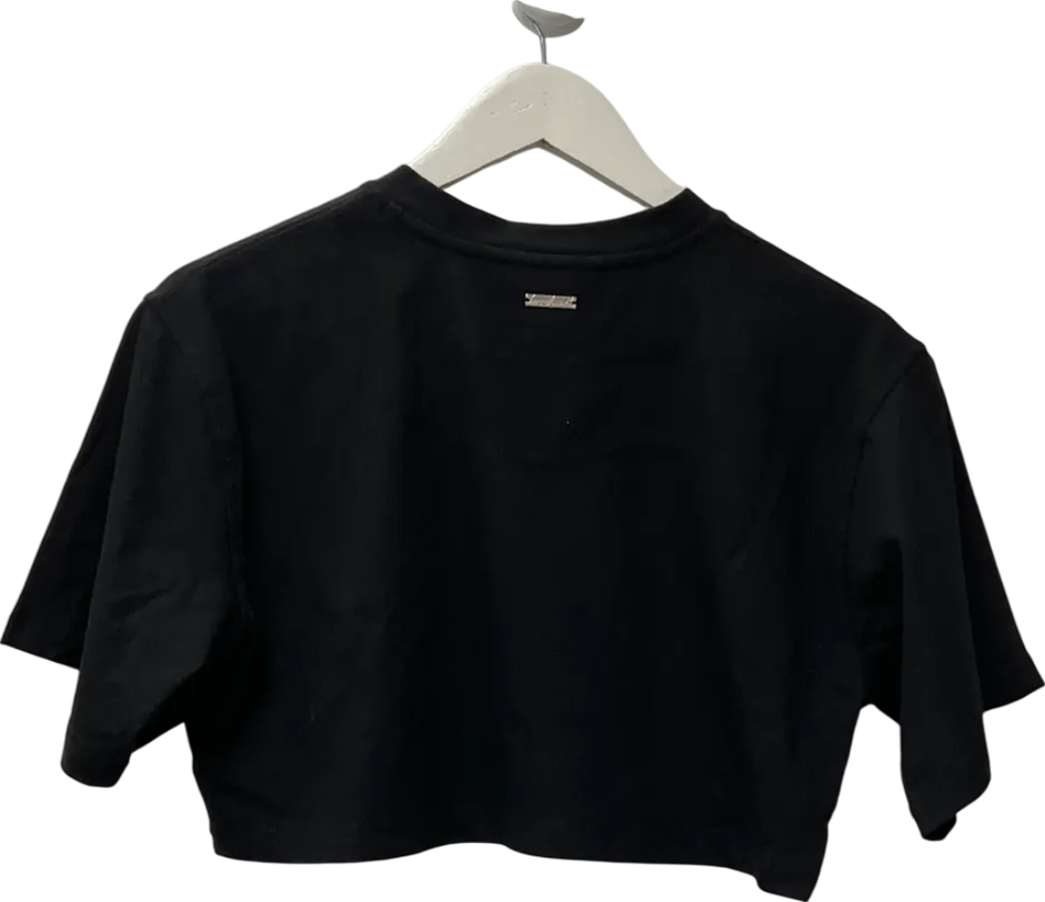 The Couture Club Black Cropped Logo Printed T-shirt UK 6