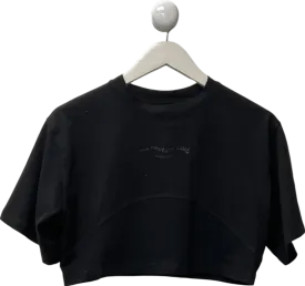 The Couture Club Black Cropped Logo Printed T-shirt UK 6