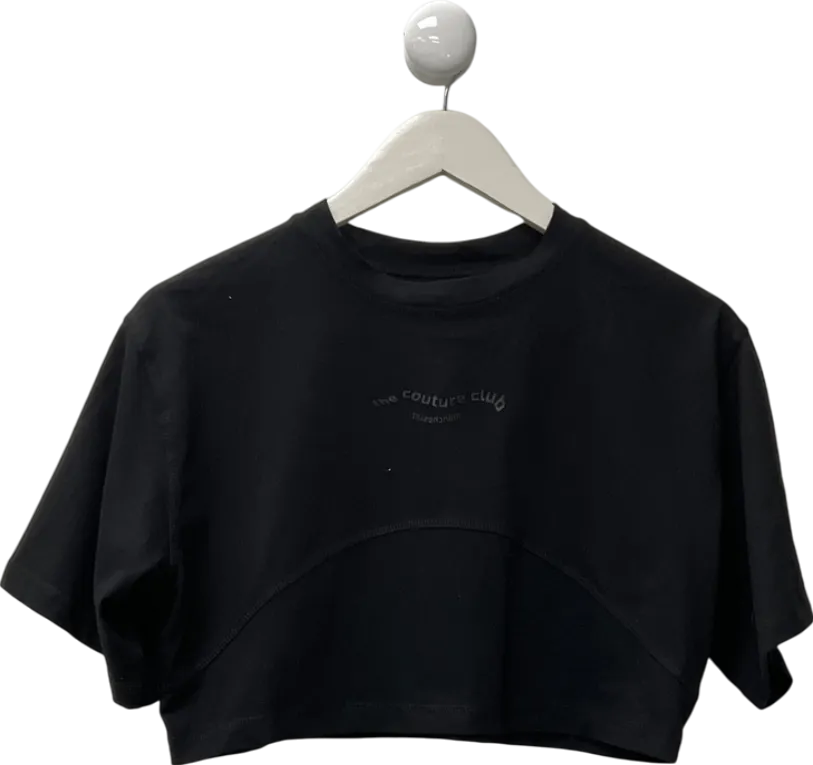 The Couture Club Black Cropped Logo Printed T-shirt UK 6